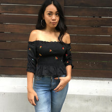 Smocked Floral Embroidery Crop