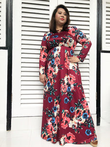 Long-Sleeved Floral Maxi (Ruby)