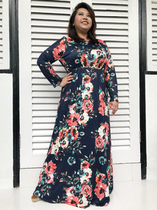 Long-Sleeved Floral Maxi (Blue)