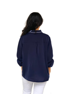 Cuffed Embroidered Satin Blouse [BACKORDER]
