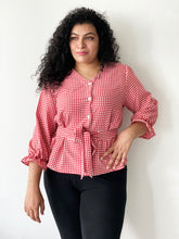 Gingham Print Waist-Tie Top