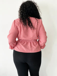 Gingham Print Waist-Tie Top