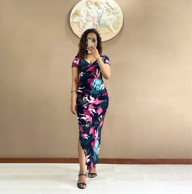 Floral Bodycon Ruched Midi