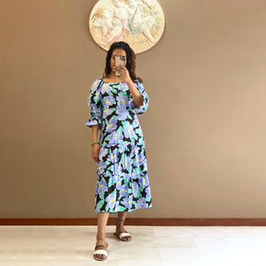 Tiered-Sleeved Floral Midi