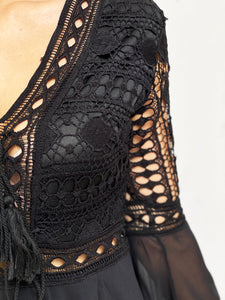 Lace-up Crochet Panelled Dress