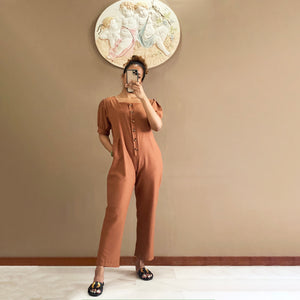 Puff Sleeved Buttoned Jumpsuit