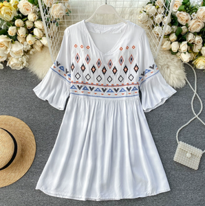 Embroidered Babydoll Shift Dress