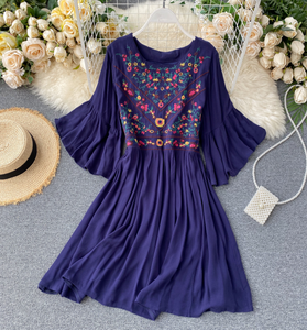 Horn-Sleeved Embroidered Tunic Dress [Popular]
