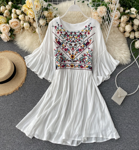 Horn-Sleeved Embroidered Tunic Dress [Popular]