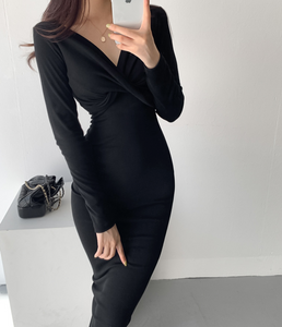 Knotted-Front Midi Bodycon Dress