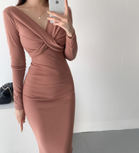 Knotted-Front Midi Bodycon Dress