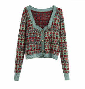 Square-Collared Knit Cardigan