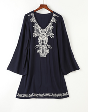 Embroidered Flare Shift Dress
