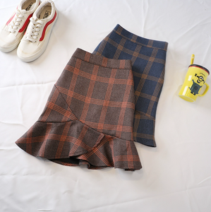 Fishtail-Hem Plaid Skirt