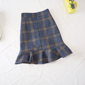 Fishtail-Hem Plaid Skirt