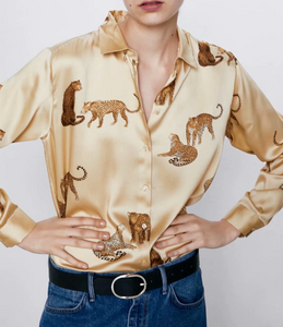 Leopard-Print Satin Shirt