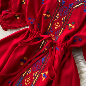 Embroidered Drawstring Dress