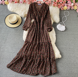 Long-sleeved Tiered Maxi Dress