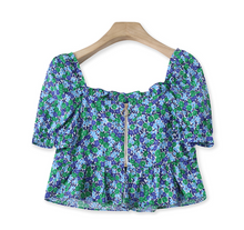 Bubble-Sleeved Floral Top