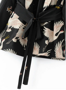 Heron Print Waist-tie Blazer