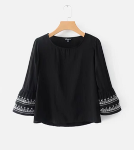 Cuff Embroidered Casual Top