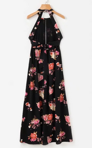 Floral Hollow-Cut Halter Maxi Dress