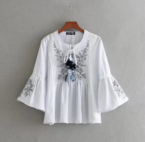 Lace Panelled Embroidered Tassel Top [Premium]