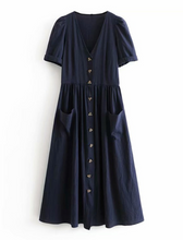 Buttoned Linen Midi Dress