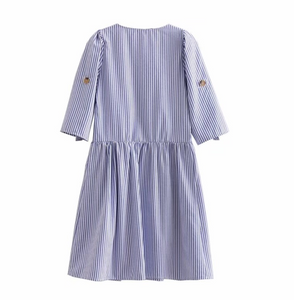 Pinstriped Buttoned Linen Dress
