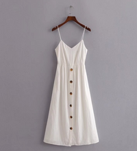 Buttoned Linen Back-Tie Midi Dress