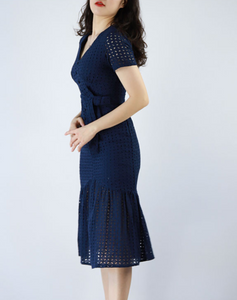 Crochet Waist-Tie Midi Dress